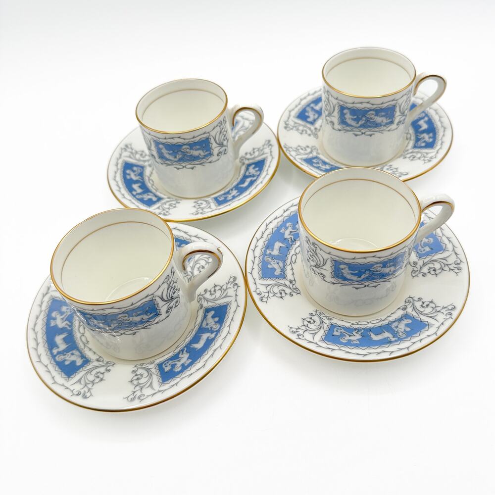 Coalport Revelry Demitasse Coffee Cups Saucers Set of 4 Cupid Scrolls Grey Blue - Picture 3 of 13